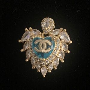 Elegant Upcycled  Gold , Blue Heart and Rhinestone Pendant